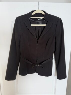 White House Black Market Black Zip-Front Tailored Jacket with Belt